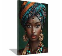 Affiche imprimée de femmes noires africaines, peinture sur toile Élégant Deco Décoration Salon Chambre Horizontal Tableaux Muraux Art Wall Decor(Bleu 41)-30x45cm Encadrée
