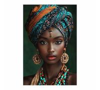 Affiche imprimée de femmes noires africaines, peinture sur toile Élégant Deco Décoration Salon Chambre Horizontal Tableaux Muraux Art Wall Decor(Bleu 41)-60x80cm Sans cadre