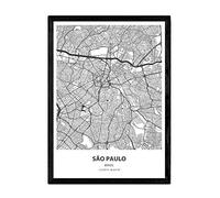 Affiche Nacnique avec carte de Sao Paulo - Brésil. Lames de villes d'Amérique latine avec des mers et des rivières de couleur noire. Taille A3