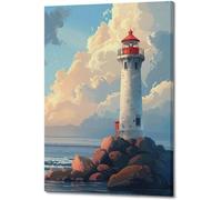 Affiche phare - Peinture maritime - Décoration murale - Toile Art - 60x90 cm - Style de cadre
