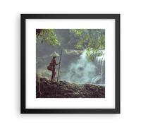 Affiche Poster 30x30cm Tableaux Image Photo Asie Garçon Chute D'Eau Wall Art