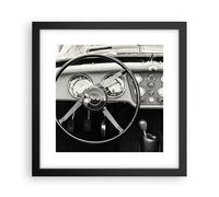 Poster Cadre Noir 30x30 cm Affiche Noir et Blanc Autos - 4853 - P2B | Volant Roue Voiture Poster Mural Moderne Décoratif Art Mural Impression d'Art Salon Chambre Cuisine Tableau Décoration ARTTOR