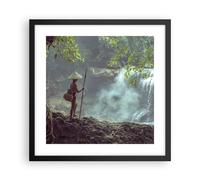 Affiche Poster 40x40cm Tableaux Image Photo Asie Garçon Chute D'Eau Wall Art