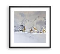 Affiche Poster 40x40cm Tableaux Image Photo Maison Montagnes Neige Wall Art
