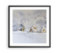 Affiche Poster 50x50cm Tableaux Image Photo Maison Montagnes Neige Wall Art