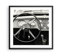 Poster Cadre Noir 50x50 cm Affiche Noir et Blanc Autos - 4853 - P2B | Volant Roue Voiture Poster Mural Moderne Décoratif Art Mural Impression d'Art Salon Chambre Cuisine Tableau Décoration ARTTOR