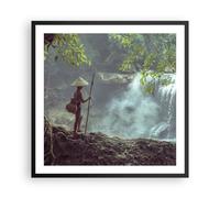Affiche Poster 60x60cm Tableaux Image Photo Asie Garçon Chute D'Eau Wall Art