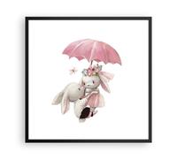 Affiche Poster 60x60cm Tableaux Image Photo Lapins Parapluie Enfants Wall Art