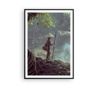 Affiche Poster 70x100cm Tableaux Image Photo Asie Garçon Chute D'Eau Wall Art