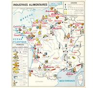 Affiche Vintage Scolaire Cartes de France - France Industrie Alimentaire - Poster Décoration Murale A3+ (32 x 45 cm) pour embellir et donner une touche Déco à votre Intérieur.