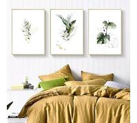 Affiches Botaniques-Affiche Abstraite Aquarelle Toile Représentant Plante Feuille Œuvre D'Art Botanique Minimaliste de Style Nordique Idéale Décorer Salon Ou Cuisine Moderne-60*80cm*3PCS (Non encadré)