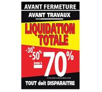 Affichesstore 30641 - Affiche Adhésive Liquidation Totale -70% L50 H68 cm + Bande Avant Fermeture/Travaux - Panneau PVC Vinyle Adhésif Mat - Pose Extérieure - Sticker Autocollant Non Repositionnable