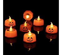AffinityFurn Lot de 12 Bougies Led Halloween, Citrouille Lumineuse, Bougies Chauffe-Plat Citrouille, Fausse Bougie Halloween pour Décorations d'Halloween