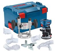Affleureuse-defonceuse sans fil GKF 18V-8 solo + 1x base plongeante + 1x guide parallèle + 1x Pince de serrage 8mm + 1x Clé plate+ 3x adaptateurs poussière L (vendu sans batterie)