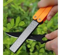 Affûteur de couteaux de poche pliant Portable 1 pièce, pierre à aiguiser diamant Double face Portable pierre à aiguiser extérieure Orange