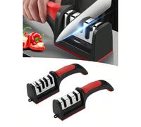 Affûteur de couteaux professionnel en 4 étapes - Affûtage manuel facile pour un usage domestique, corps en PP et TPR de haute qualité, durable 1 mini aiguiseur de couteaux,1 aiguiseur de couteaux à qu