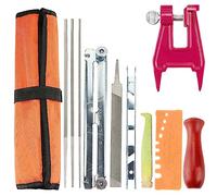 Affuteuse de Tronçonneuse Kit d'affûtage de chaîne de tronçonneuse, avec Lames Rondes, Lime Plate, Souche de Tronçonneuse, Poignées en Bois, Jauge de Profondeur, Nettoyeur de Rainure et autres