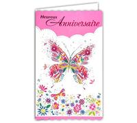 Afie 15-6505 Carte avec Enveloppe Heureux Anniversaire pour Fille Femme Gros Papillon Rose Fleurs des Champs Champêtre Libellules - Fabriqué en Europe