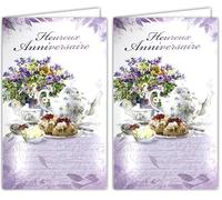 AFIE 15-6579 Carte Heureux Anniversaire pour Fille Femme - Bouquet de Fleurs théière - Avec Enveloppe Blanche format 12x19,5cm - Espace blanc réservé à l'écriture (Lot de 2)