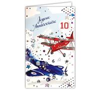AFIE 17-6066 Carte Heureux Anniversaire pour garçon - avion - disque age de 5 ans à 10 ans Avec Enveloppe Blanche format 12x19,5cm - Espace blanc réservé à l'écriture
