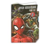 Afie 190858 Carte âge de 3 à 9 ans Joyeux Anniversaire pour tes ?? Ans Disque Roulette en papier Marvel Spider-Man Super-héros - Avec Enveloppe Bleue 12x17,5cm
