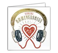 Afie 22021 Carte Carrée Dorée Or Heureux Anniversaire Casque pour écouter de la Musique Cœur qui bat en rythme
