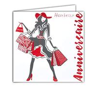 Afie 22031 Carte Carrée Rouge Brillant Heureux Anniversaire Femme à la Mode Talons Sac à main Shopping Chapeau