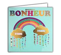 Afie 22047 Carte Carrée Dorée Or Beaucoup de BONHEUR et d'AMOUR à PARTAGER Arc-en-ciel Nuages Cœurs