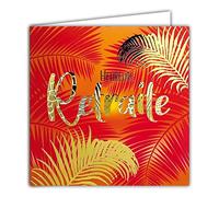 AFIE 22050 Carte Carrée Dorée Or Heureuse RETRAITE Départ Palmes Palmiers