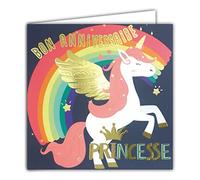 Afie 22055 Carte Carrée Bon Anniversaire Princesse en Or Doré Brillant Licorne Poney Cheval Magique Arc-en-ciel ; Ailes Texturées Effet Relief 22055