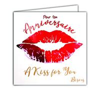 Afie 22056 Carte Carrée Pour ton Anniversaire A Kiss for You Bisous Bises Lèvres Rouges Roses Brillant ; Rouge à lèvre