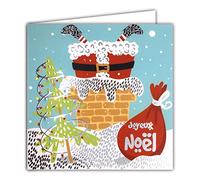 AFIE 23010 Carte Carrée Père Noël Cheminée Neige Argentée Brillante Sapin Hotte Joyeuses Fêtes de fin d'année - Avec Enveloppe Blanche