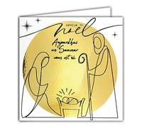 AFIE 23021 Carte Carrée Joyeux Noël Crèche en Or Doré Brillant Petit Jésus Marie Joseph Sauveur né Fêtes de fin d'année - Avec Enveloppe Blanche
