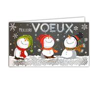 Afie 61-5702 Carte Panoramique Meilleurs Vœux Argenté Brillant Scintillant étincelant Bonhomme de Neige Chapeau Bonnet Ponpom écharpe Flocons Fêtes de Fin d'Année Horizontale - Avec Enveloppe Blanche