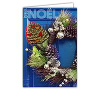Afie 61-6049 Carte Joyeux Noël avec Enveloppe et Collage EN RELIEF Pomme de Pin en or doré brillant scintillant étincelant Couronne Boules Gui Porte d'entrée Décoration Naturelle Traditionnelle