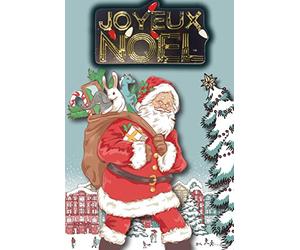 Afie 61-6050 Carte Joyeux Noël avec Enveloppe et Collage EN RELIEF en or doré brillant scintillant Guirlande lumineuse Père Noël Costume Rouge Hotte Jouets Cheval Lapin éléphant Sapin sous la Neige