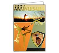 Afie 65-1285 Carte Heureux ANNIVERSAIRE CHASSE en Or Doré Brillant - Avec enveloppe - Format fermé 115x170mm ; Fabrication Française ;