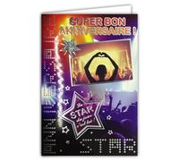 AFIE 67-1105-A Carte Super Bon Anniversaire La Star du jour c'est toi Étoile Argenté Ambiance Concert Pop Rock - Avec Enveloppe Format 12x17,5cm