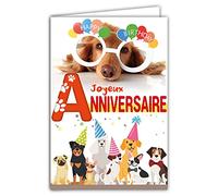 Afie 67-1228 Carte Joyeux Anniversaire Chiens Chiots Animaux Fête Lunettes Chapeaux pointus Avec Enveloppe Blanche format 12x17,5cm