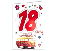 Afie 69-2119 Carte Joyeux Anniversaire 18 ans Fille Jeune Femme Adulte - Majorité Majeure Permis B Conduire Voiture Cadeaux Maquillage Papillons
