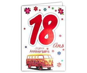 Afie 69-2119 Carte Joyeux Anniversaire 18 ans Fille Jeune Femme Adulte - Majorité Majeure Permis B Conduire Voiture Cadeaux Maquillage Papillons