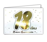 Afie 69-2201 Carte 18 ANS Heureux ANNIVERSAIRE étoiles qui brillent en or doré sur fond blanc ; Livrée avec enveloppe ; Format Carte fermée 17x11,5cm