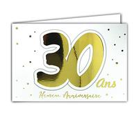 Afie 69-2203 Carte 30 ANS Heureux ANNIVERSAIRE étoiles qui brillent en or doré sur fond blanc ; Livrée avec enveloppe ; Format Carte fermée 17x11,5cm