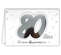 Afie 69-2208 Carte 80 ANS Heureux ANNIVERSAIRE étoiles qui brillent en or doré sur fond blanc ; Livrée avec enveloppe ; Format Carte fermée 17x11,5cm