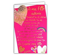 Afie 69-3039 Carte pour ma FILLE avec un grand texte mots en dorure OR doré qui brille ; Livrée avec enveloppe couleur assortie ; Format Carte fermée 11,5x17cm ; Fabriqué en France