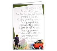 Afie 69-3040 Carte pour mon FILS avec un grand texte mots en dorure OR doré qui brille ; Livrée avec enveloppe couleur assortie ; Format Carte fermée 11,5x17cm ; Fabriqué en France