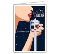 AFIE 69-4314 Carte Joyeux Anniversaire avec Enveloppe - Femme - Mini Posters Format 17x11,5cm - Mélodie du Bonheur Chanteuse Star Glamour Nuit étoilée Micro Rétro Vintage - Fabriquée en France