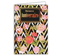 AFIE Carte Double Anniversaire - Femme Fleurs avec Dorure - Format 12 x 17,5 cm - Meilleurs Vœux - Enveloppe Blanche - Message Original - Fabriquée en France 69-7037