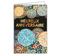 AFIE Carte Double Anniversaire - Feu d'Artifice avec Dorure - Format 12 x 17,5 cm - Meilleurs Vœux - Enveloppe Blanche - Message Original - Fabriquée en France 69-7042