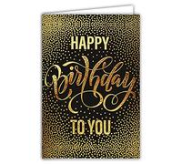 AFIE Carte Double Anniversaire - Texte Happy Birthday to You avec Dorure - Format 12 x 17,5 cm - Meilleurs Vœux - Enveloppe Blanche - Message Original - Fabriquée en France 69-7017